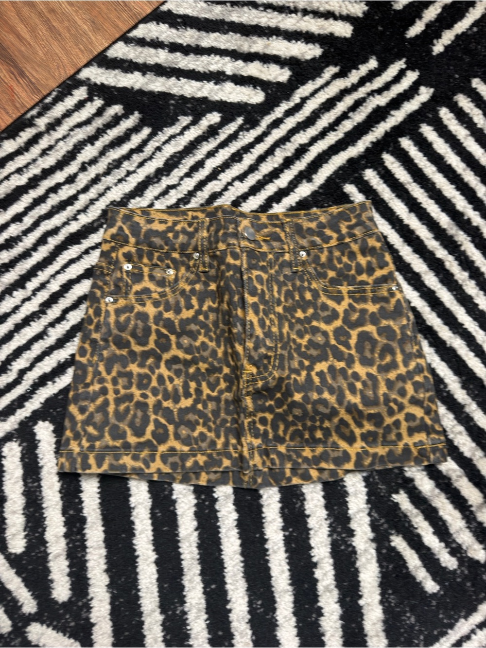 Leopard Print Denim Mini Skirt